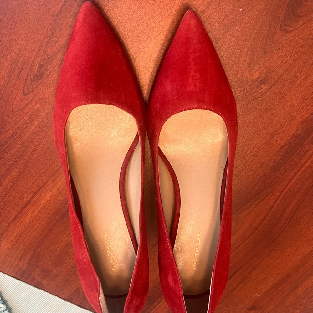 Red Ann Taylor suede kitten heels